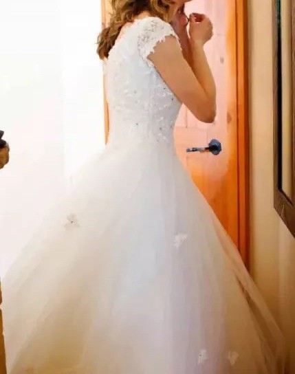 Vintage White Ball Gown Wedding Dress 6 Princess Off Shoulder Tulle Layers 90s