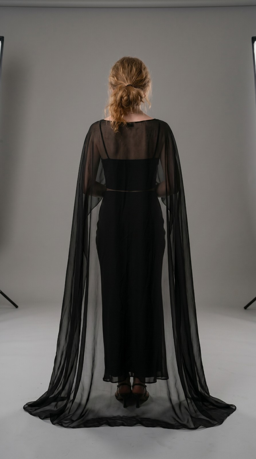 Black Sheer Chiffon Cape Bridal Wedding Dress Topper Gothic Alternative Bride