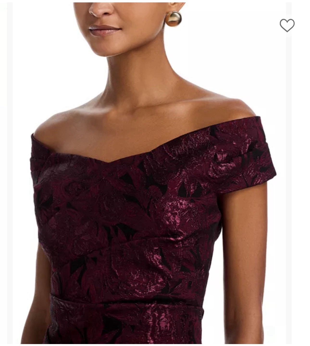 Teri Jon By Rickie Freeman Floral Stretch Jacquard Off-the-Shoulder Ruched Gown