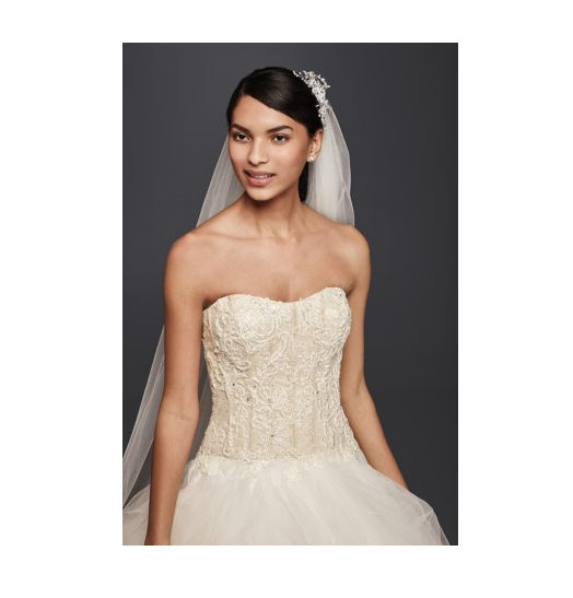 Petite Organza Ruffle Skirt Ivory Wedding Dress OLEG CASSINI 7CWG568 Size 6
