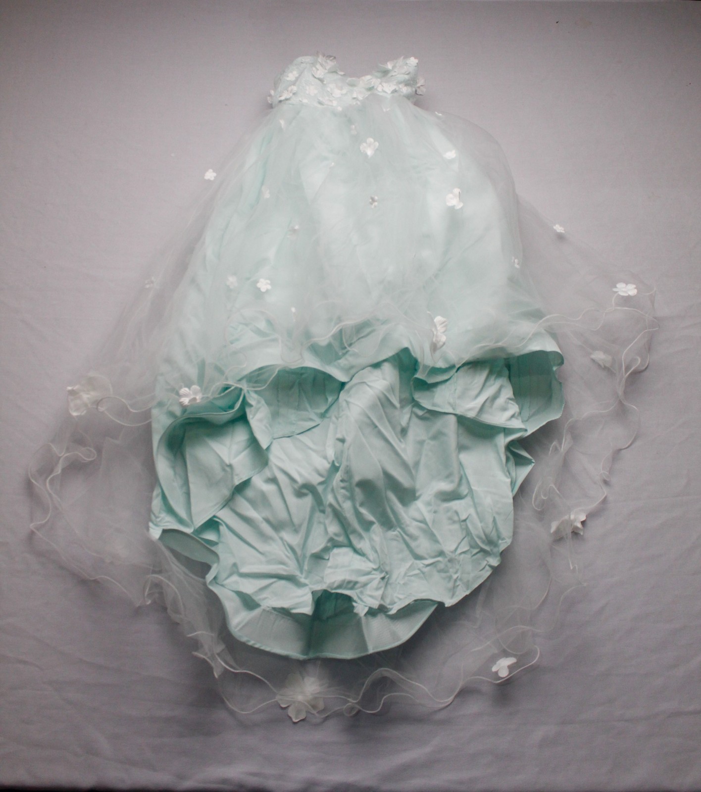 Azazie Girls Sleeveless Celia A-Line Lace Tulle Dress AP2 Sea Glass Size: 7