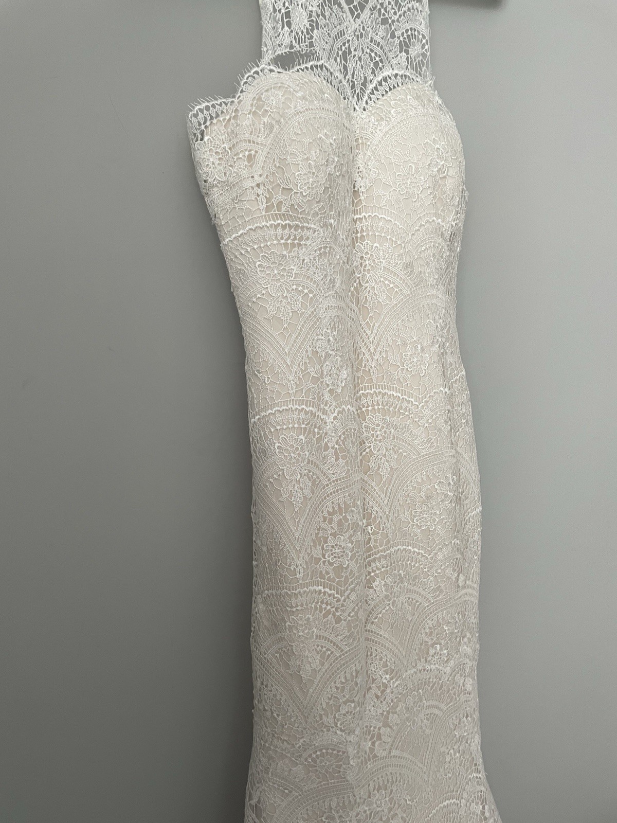 Ivory Lace Wedding Dress High Neck Thin Strap Backless Beach Boho Cottagecore