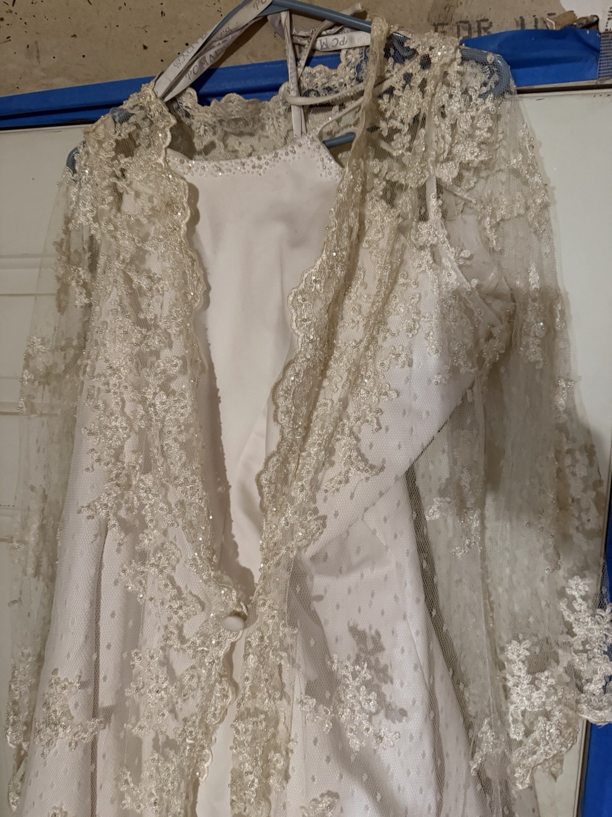 PC MARY’S White/Ivory Lace Beaded Long Sleeve A-Line Full-Length Dress