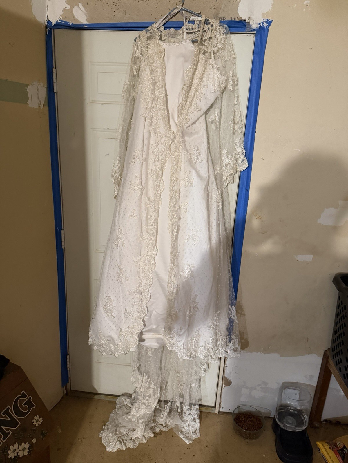 PC MARY’S White/Ivory Lace Beaded Long Sleeve A-Line Full-Length Dress