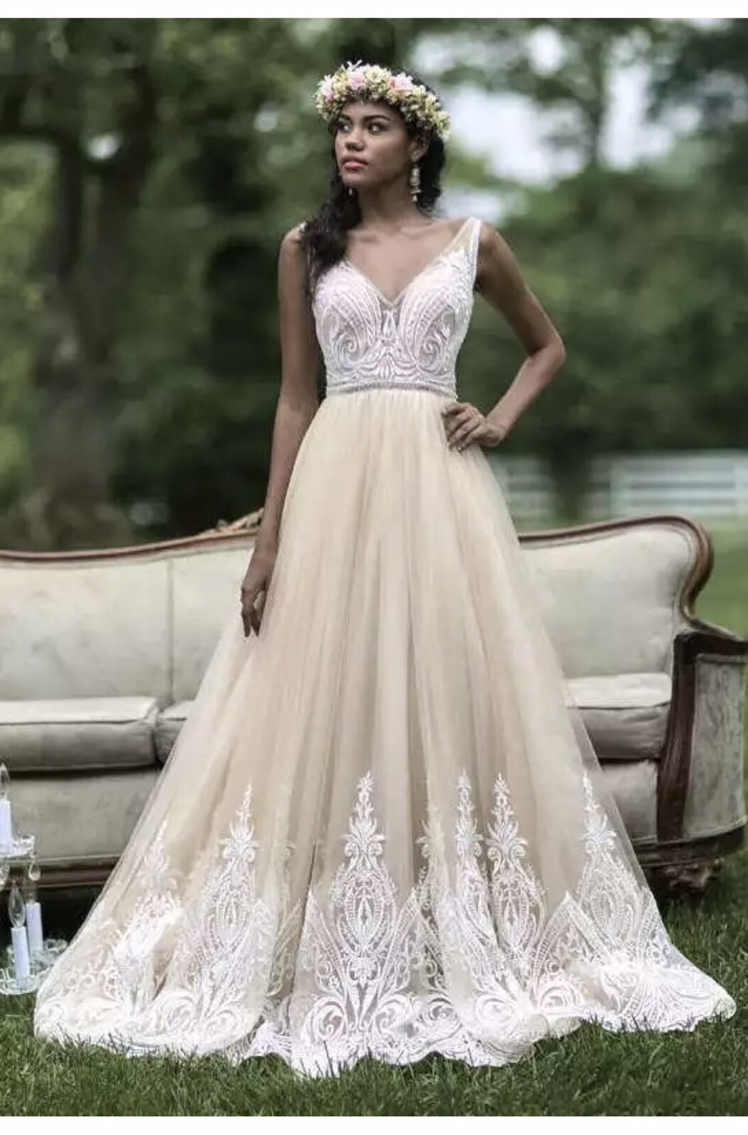 New ASHLEY &JUSTIN Bridal Gown Wedding Dress Size 8 Iv Nude 4702125