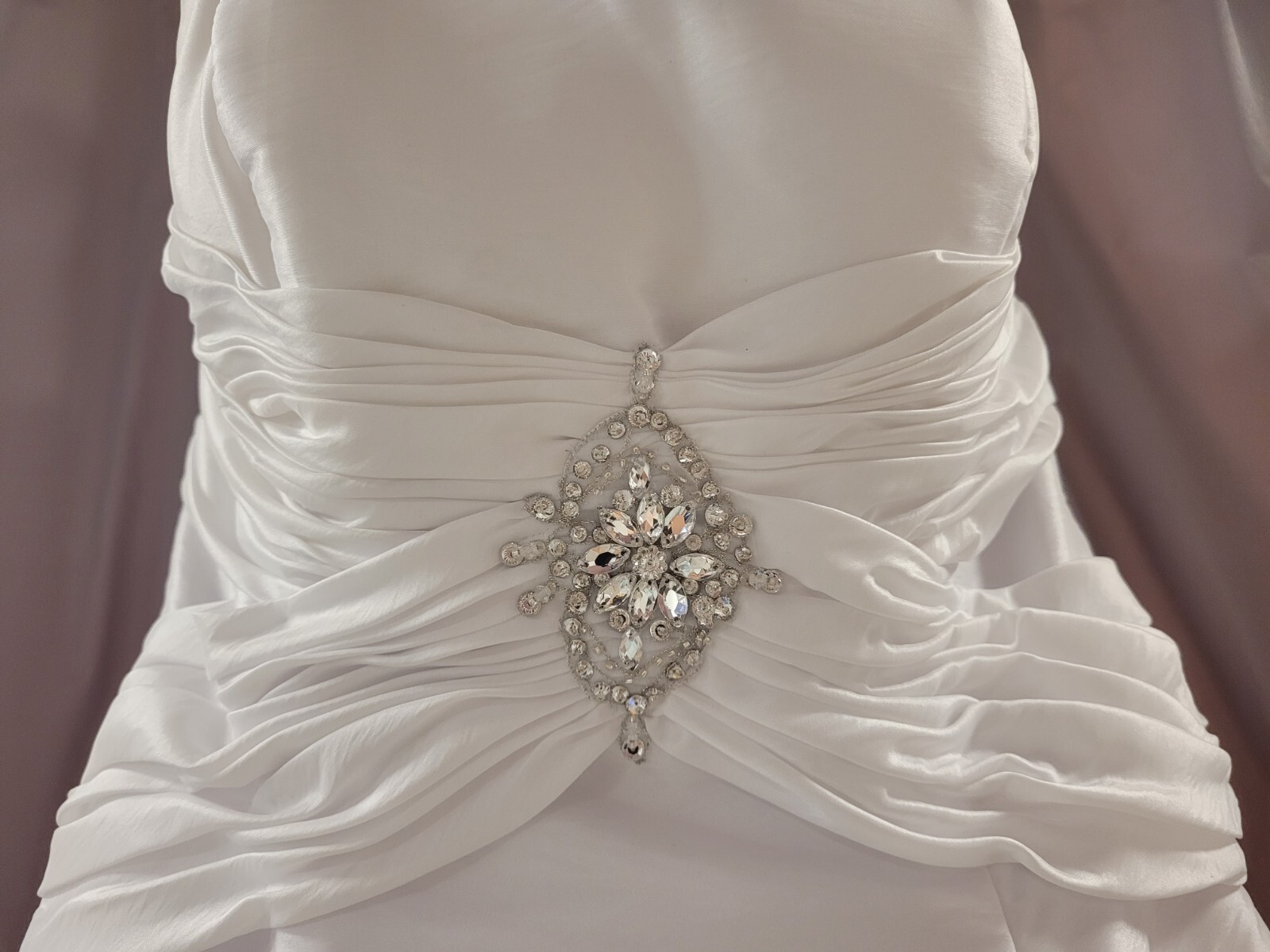 Theresa Lorenzo Bridal, C1107L, Size 8, White, Ruching Bodice, Beaded Design