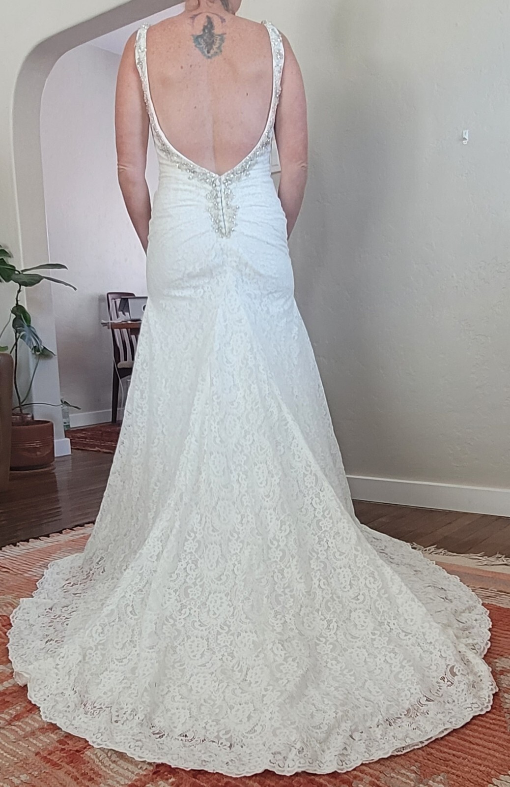 Wedding Dress Mori Lee Style 6866 Size 8 Sheath Fit, Lace, Sequins, V Back