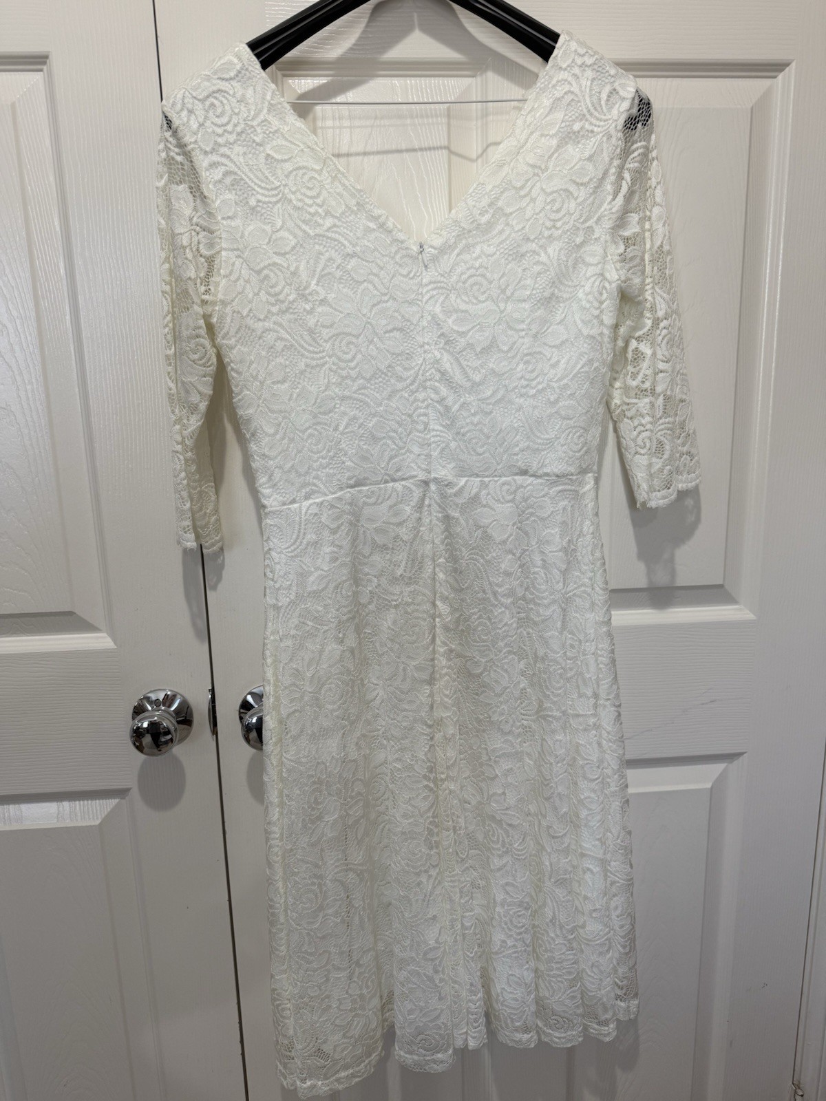 Wedding Lace White Dress Size XL Vow Renewal White 3/4 Sleeve Mid calf Length