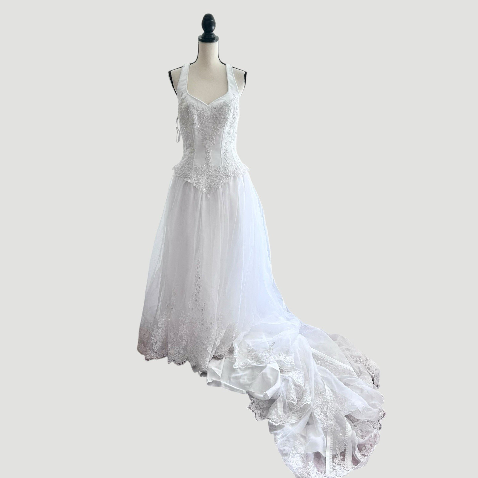 Vintage Mary’s Bridal Corset Lace Wedding Dress Beaded Train Ivory Bridal 8/10