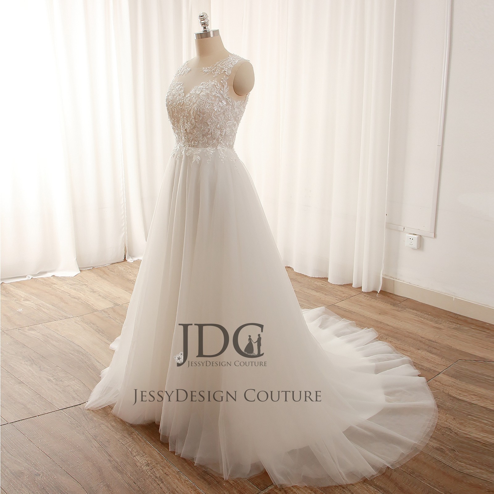 Lace Wedding Dress Custom Made 32-60 Strappy Buttons Ivory Skin Backless