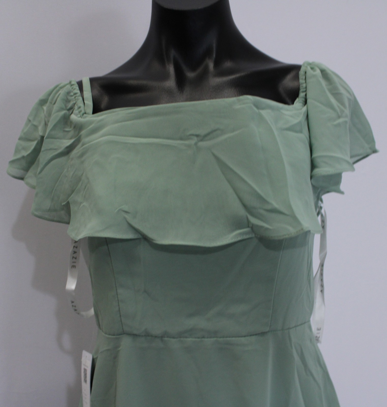 Azazie Junior Girls Maggie A-Line Off Shoulder Chiffon Dress AP2 Matcha Custom