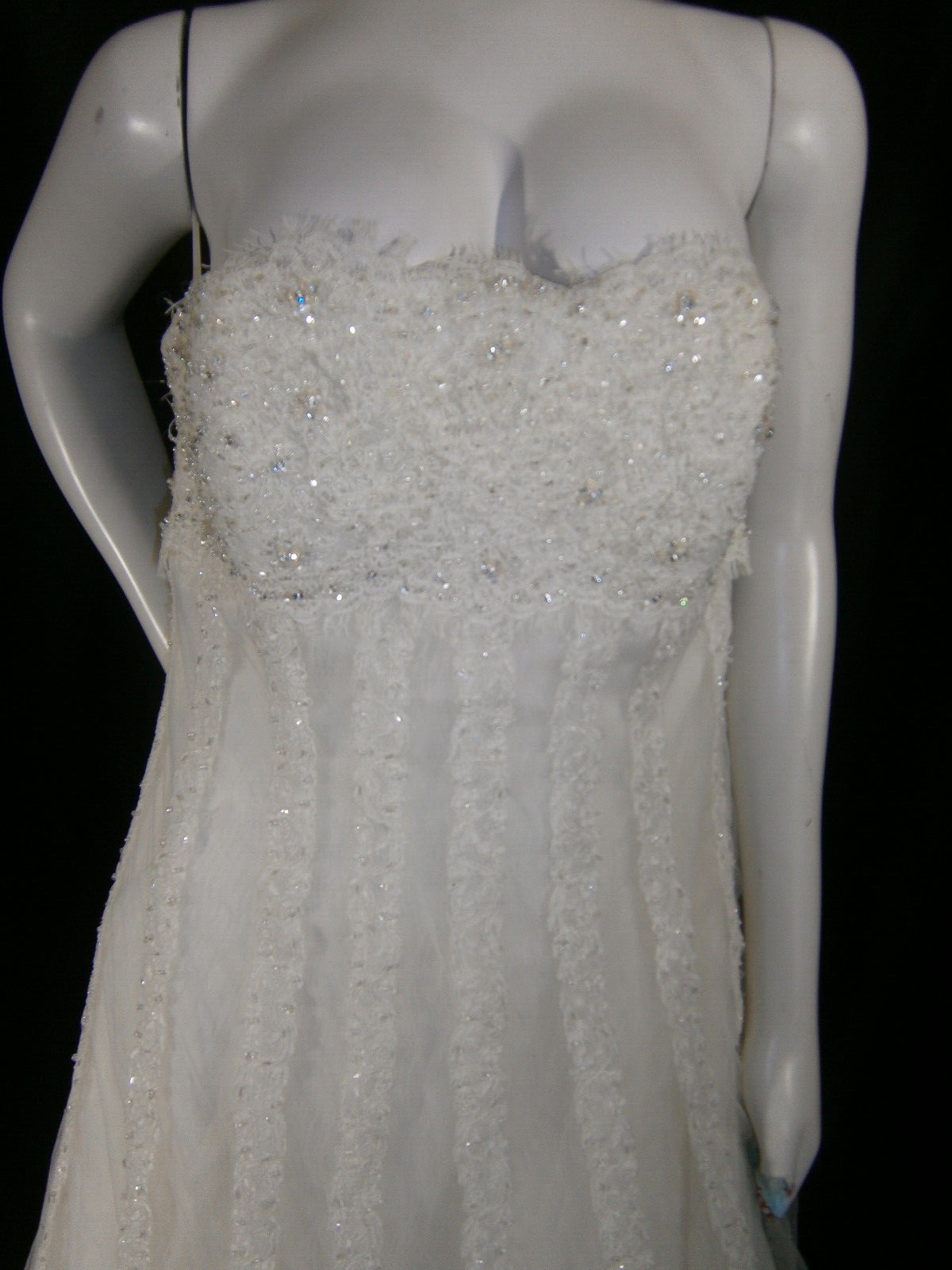 La Sposa Wedding Dress 16 Ivory Tulle Organza Lace Strapless Beaded Train