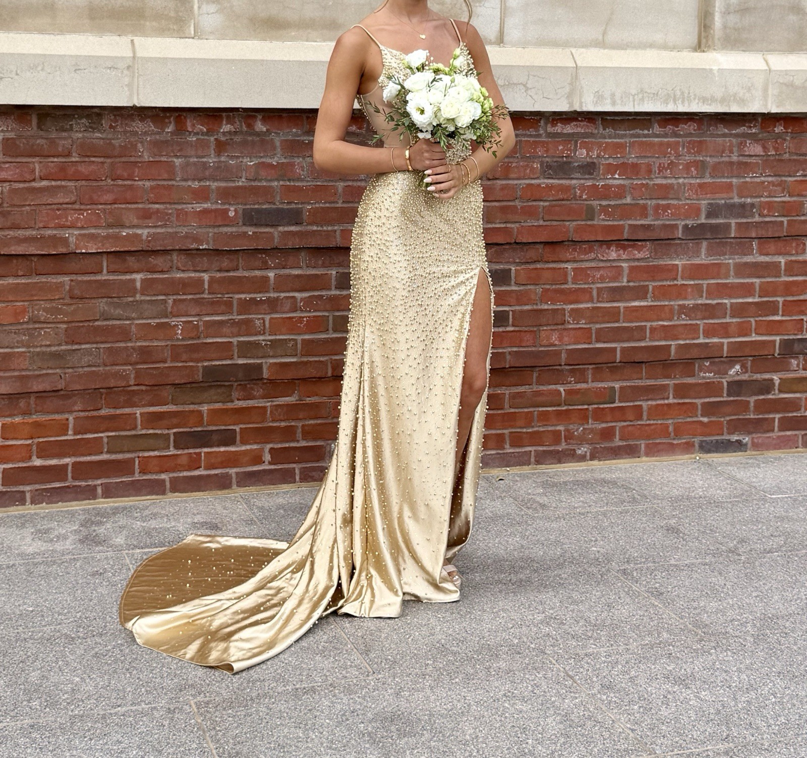 Ashley Lauren Size 00 Gold/Champagne Beaded Gown