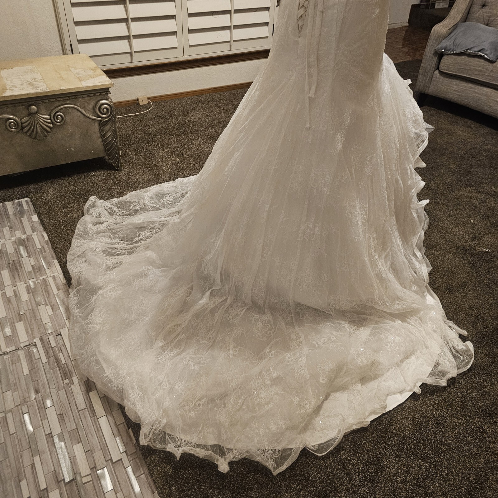 Organza Wedding Dresses Beaded Strapless Ruffles Sweep Train A Line Bridal Gowns