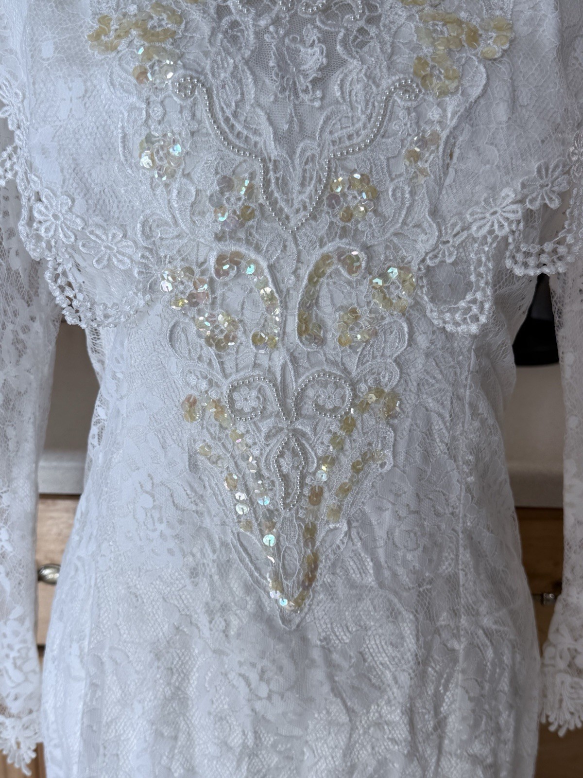 Vtg 1980s Jessica McClintock wedding dress Sz 12 high-neck lace bodice beading