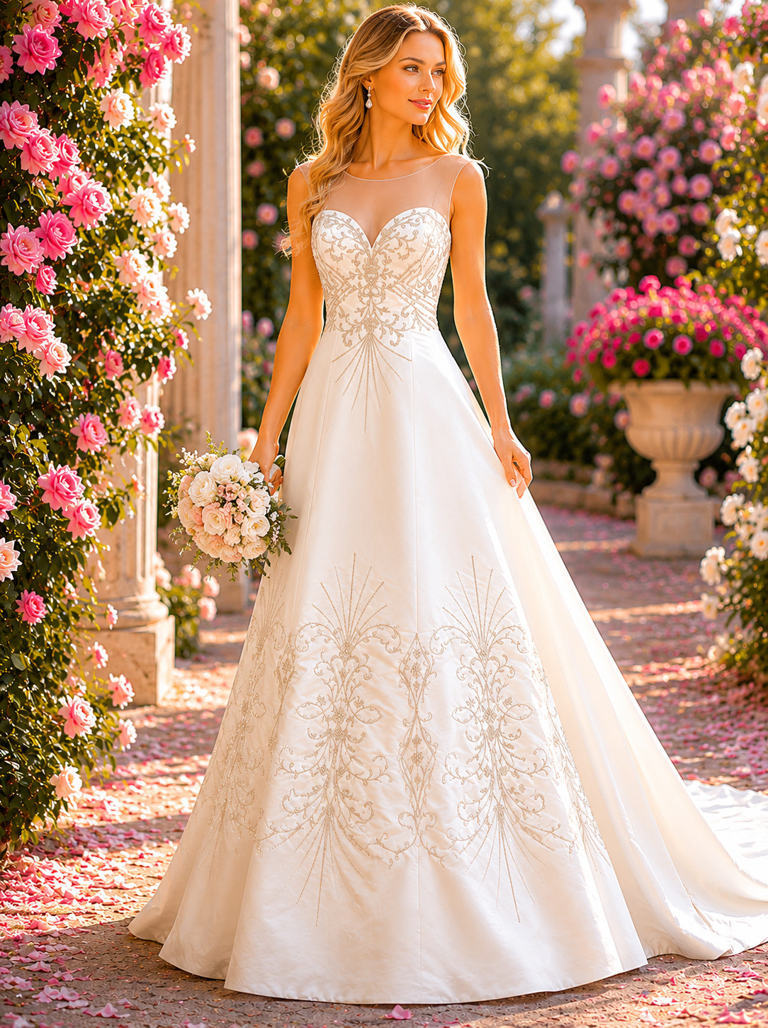 Sonia Cholette Wedding Dress 6 Ivory Satin Illusion Scoop Sweetheart Beaded