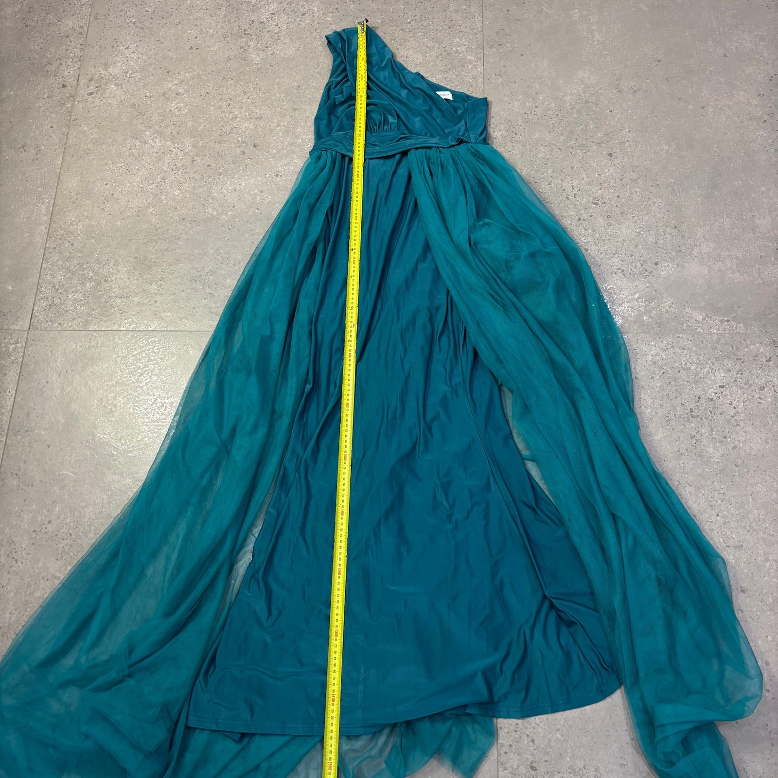 Faeriesty One-Shoulder Wedding Dress Women’s XL Teal Tulle Maxi Gown