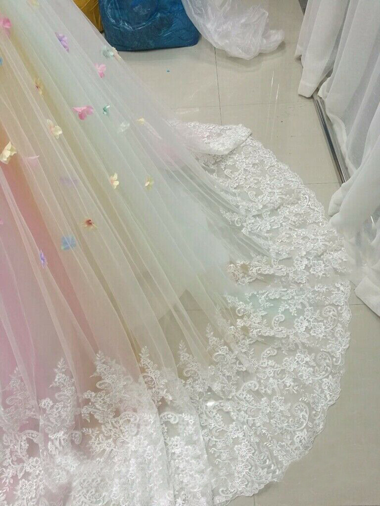 3D Flowers Rainbow Wedding Dresses Strapless Lace Edge Bridal Gown A Line Custom