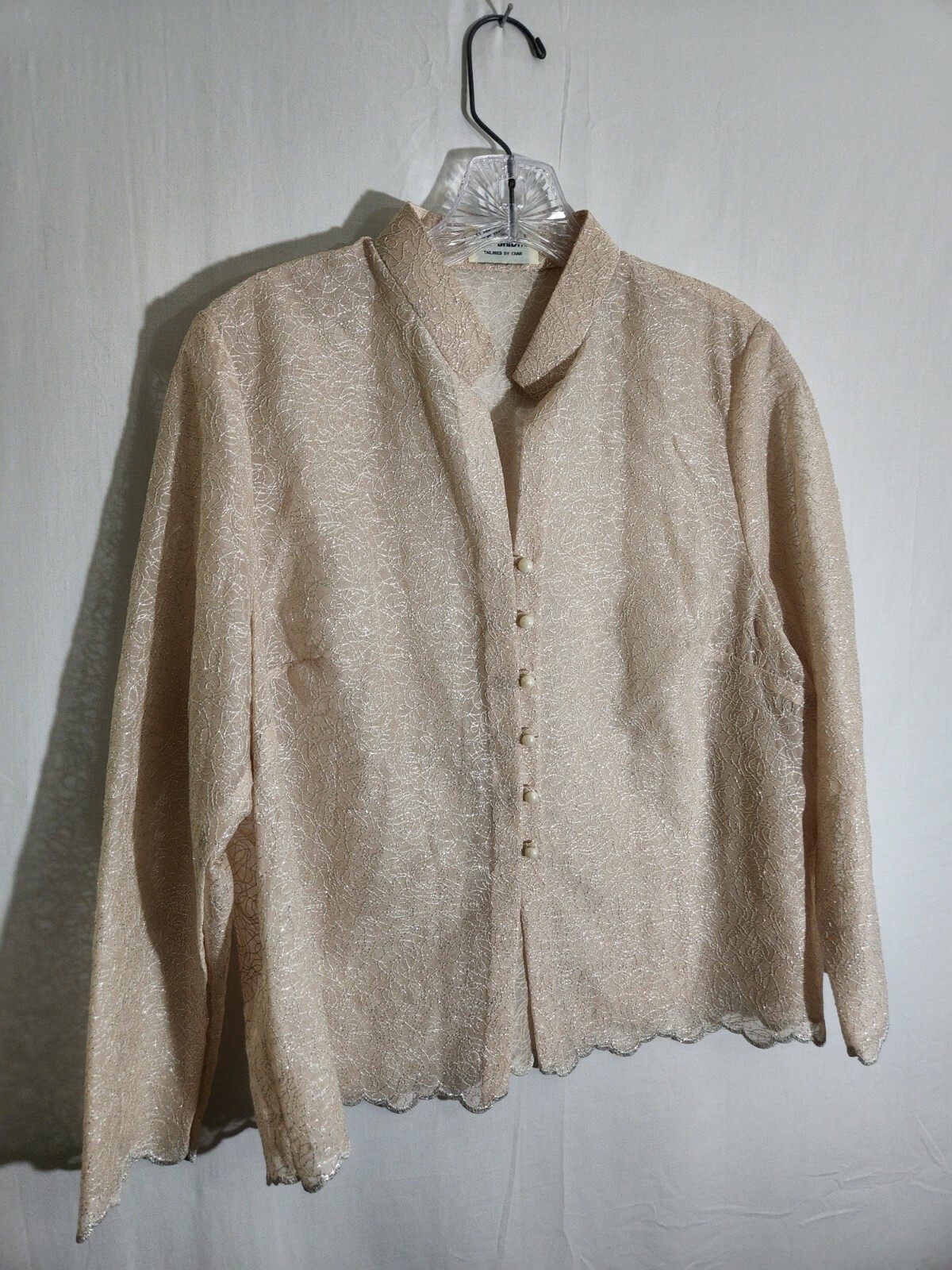 Top Bridal Taylored by Chau Dress Top Shirt Sheer Button Beige Wedding Formal 14