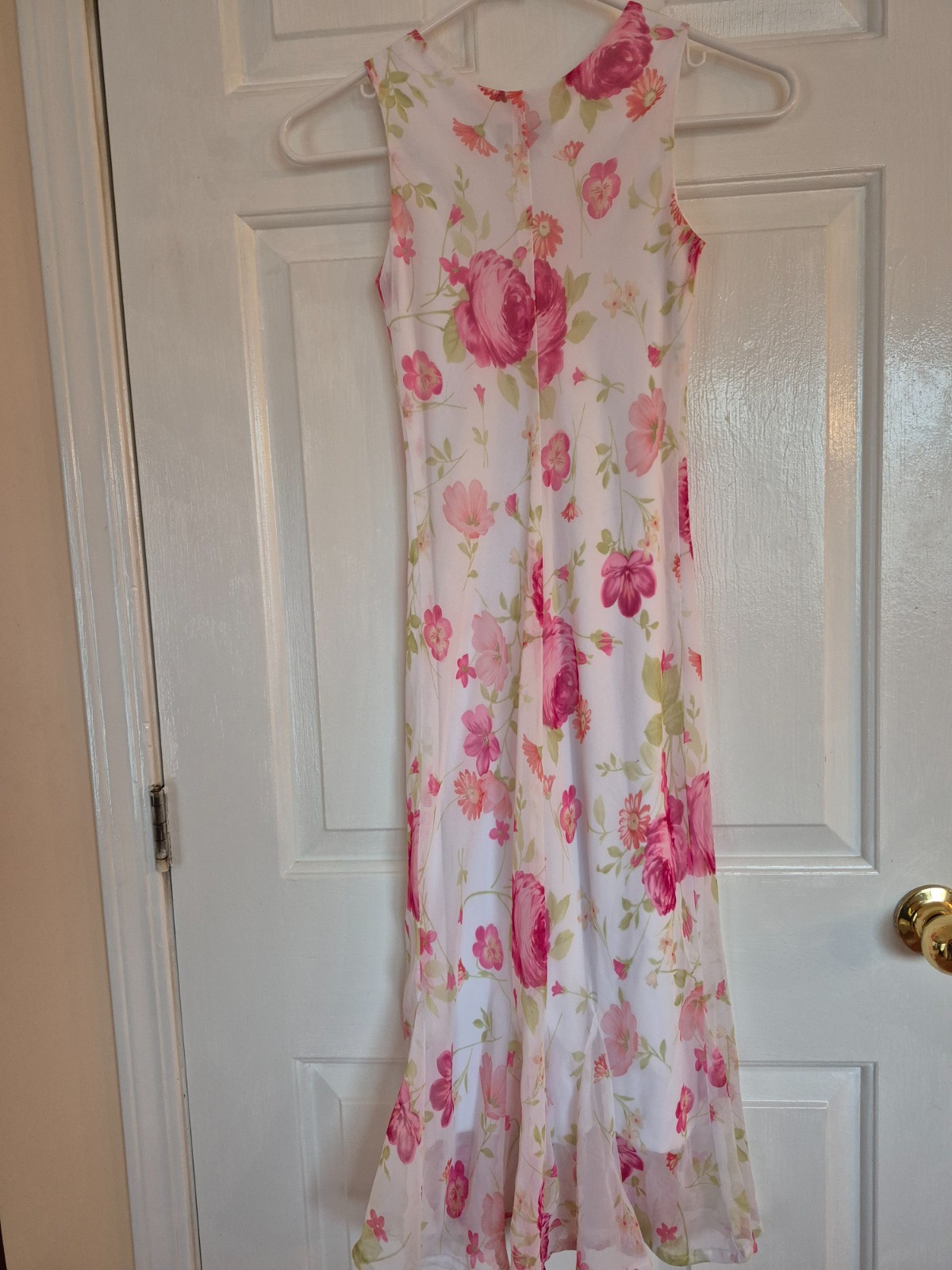 My Michelle Girl Vintage Formal Gown With Pink Floral Print Sheer Overlay