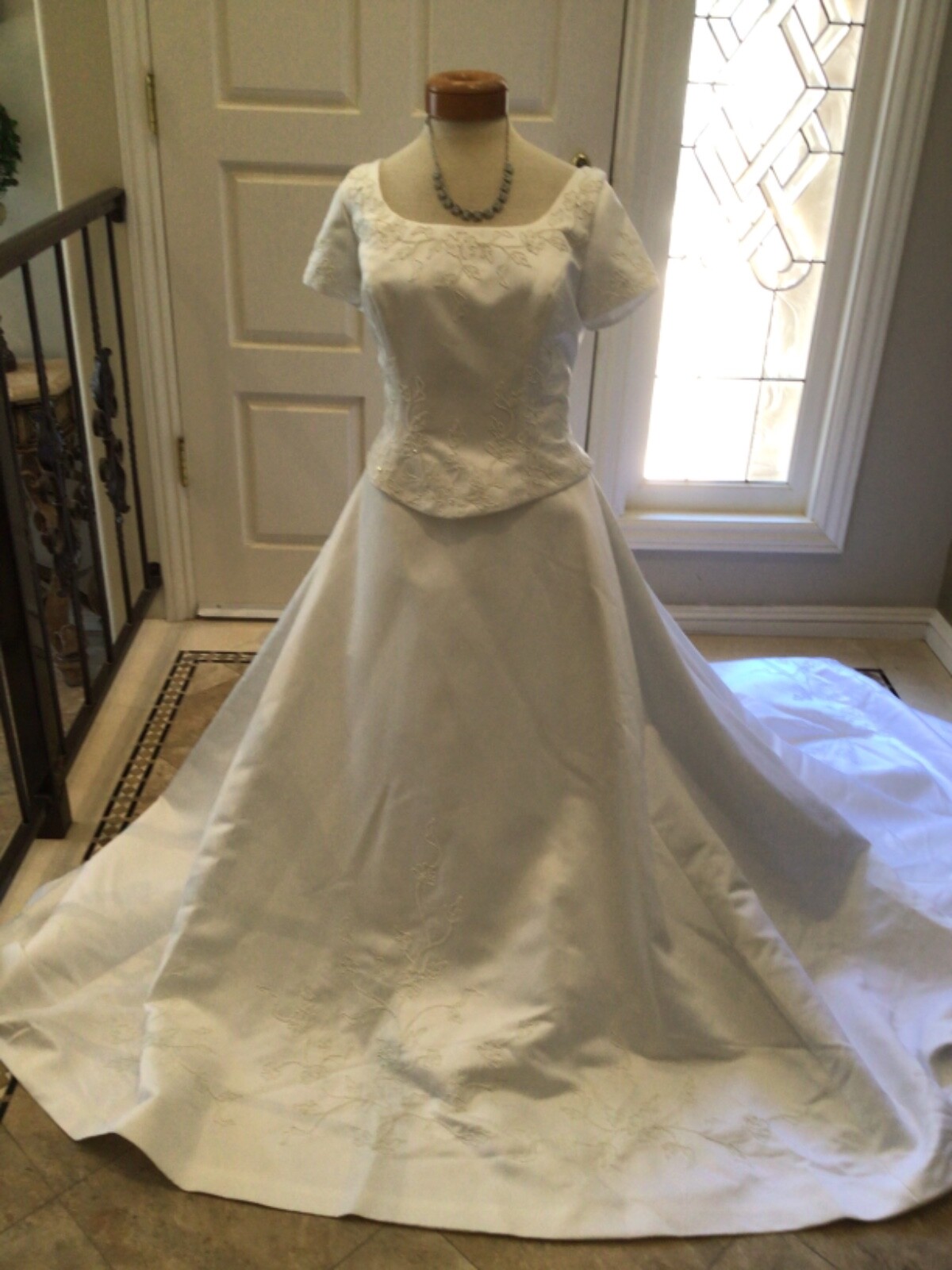 Ashley Jordan NEW modest short sleeve wedding dress bridal gown White 14