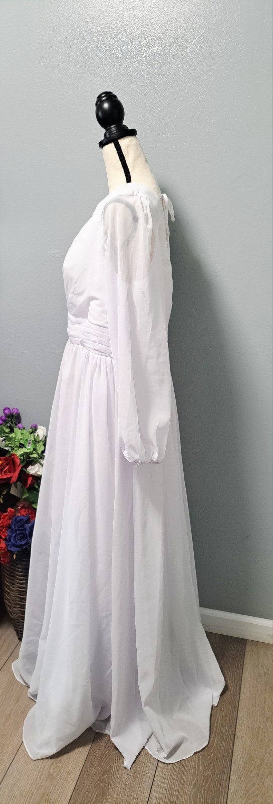 Elegant Wedding Dress Long Chiffon Lined Womens Plus Size 18W Tie Zip White Gown