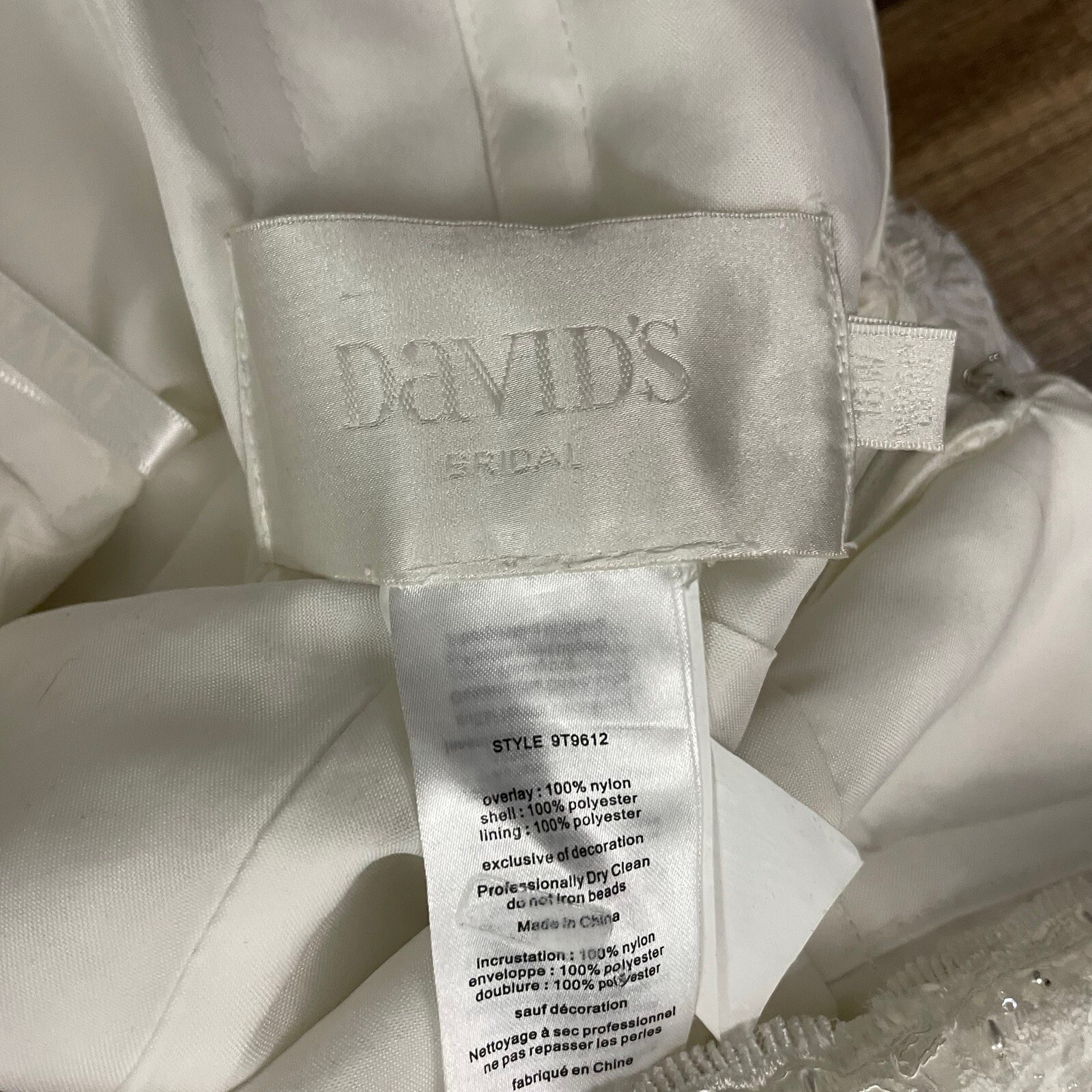 Davids Bridal Wedding Dress Size 18W Ivory Lace Beading Bustle Buttons T9612