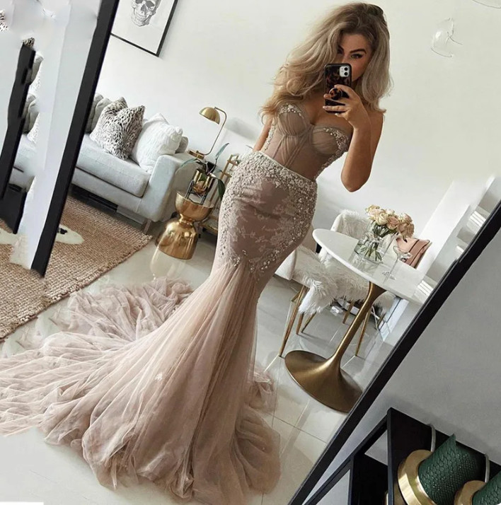 Dirty Pink Mermaid Wedding Dress Corset Sweetheart Neck Bride Dresses Beaded
