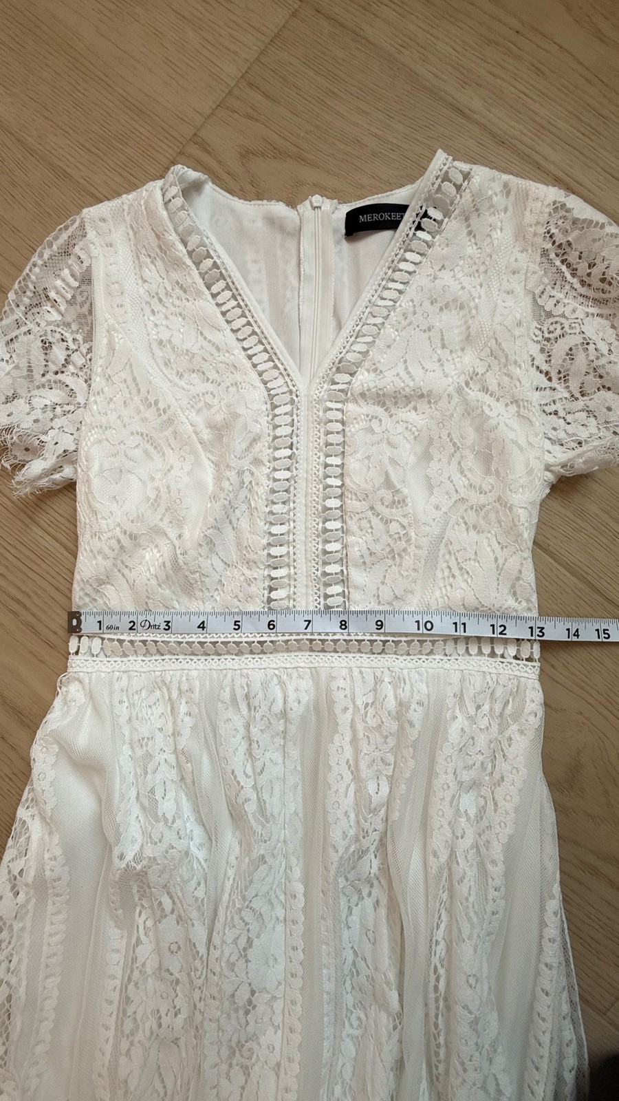 Merokeety Short Sleeve VNeck Lace Simple Boho Wedding Dress Size S Beach Wedding
