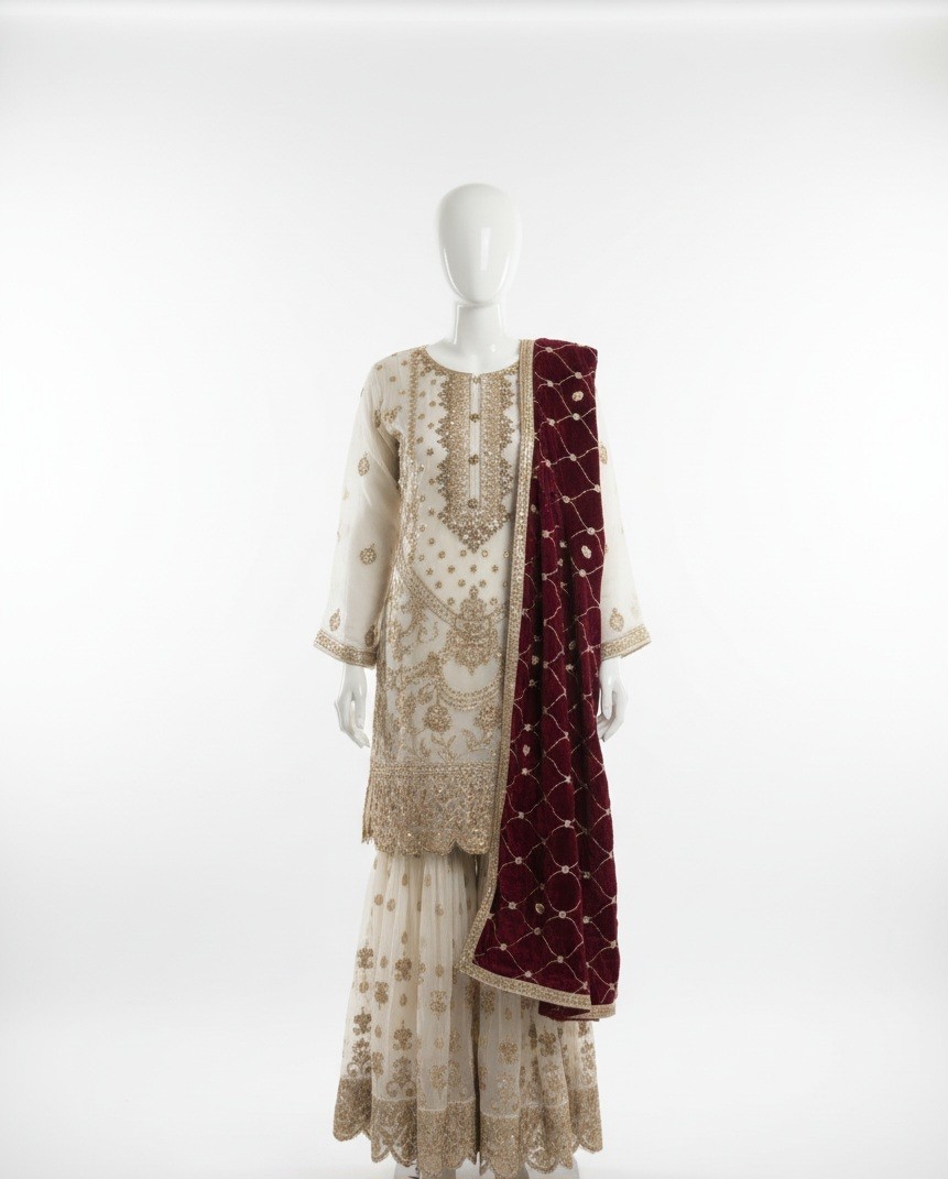 NIKKAH White Gharara 3 Piece Desi Wedding Sharara Free Shipping – USA