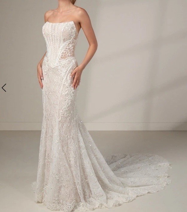 MARTINA LIANA LUXE #LE1399 STRAPLESS BEADED WEDDING DRESS WITH DROP WAIST CORSET