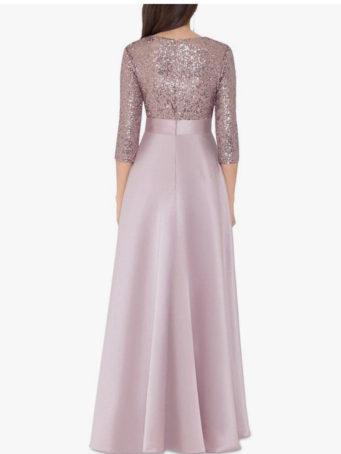 Xscape 3/4 Sleeve Sequin Top Stain Ballgown Mauve Size 12 Bow Formal Wedding