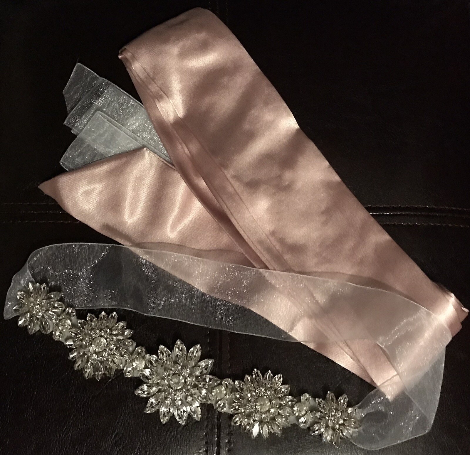 Danceable-Strapless Oleg Cassini Gown Sz.6 Pink Floral Appliqués + Balero + Belt
