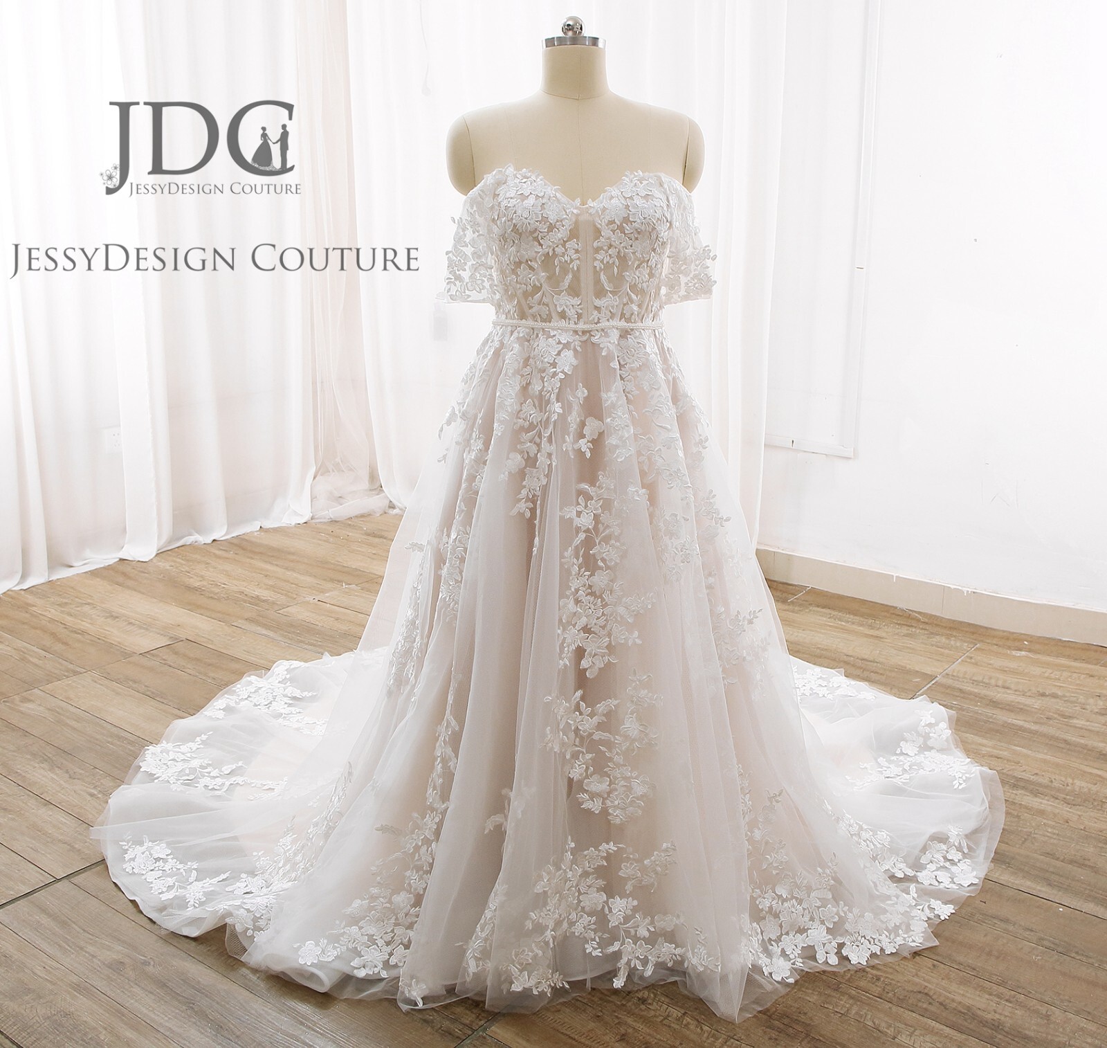 Illusion Corset Lace Wedding Dress Bride Gown Custom made Plus Size Pearl Blush