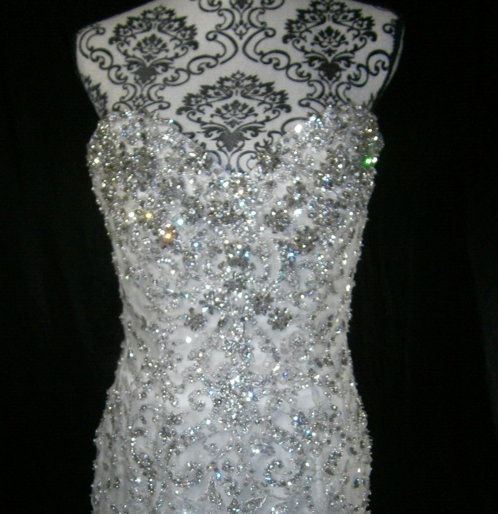 Ysa Makino Wedding Dress Silk Ball Gown 10 White Blush Pink Crystals Layers