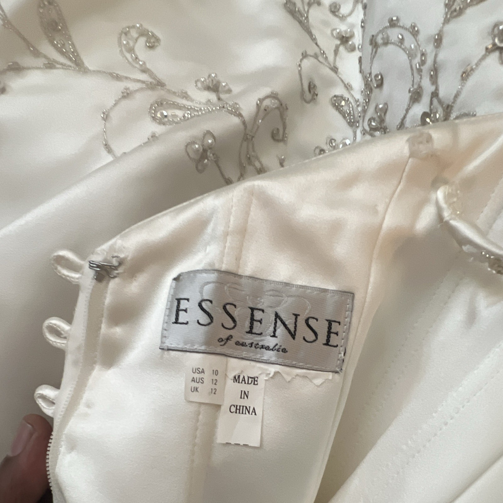 Essense of Australia Strapless Ivory Satin Ball Gown Wedding Dress Sz 10 Beaded