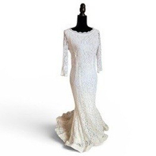 Venus Ivory Floral Lace Long Sleeve Mermaid Wedding Gown Dress White SZ 4 BRIDE