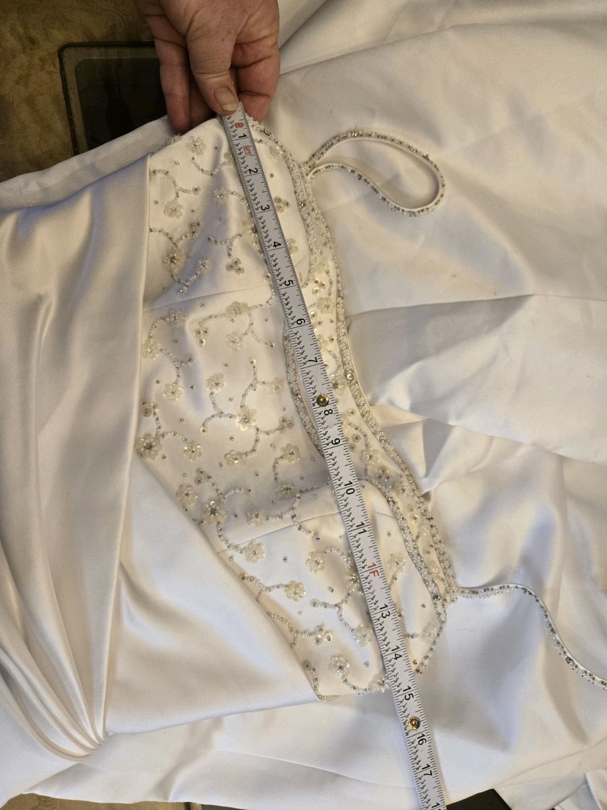 La Sposa Satin Wedding Dress With Floral Beading. *Strap Needs Repair & Cleaning