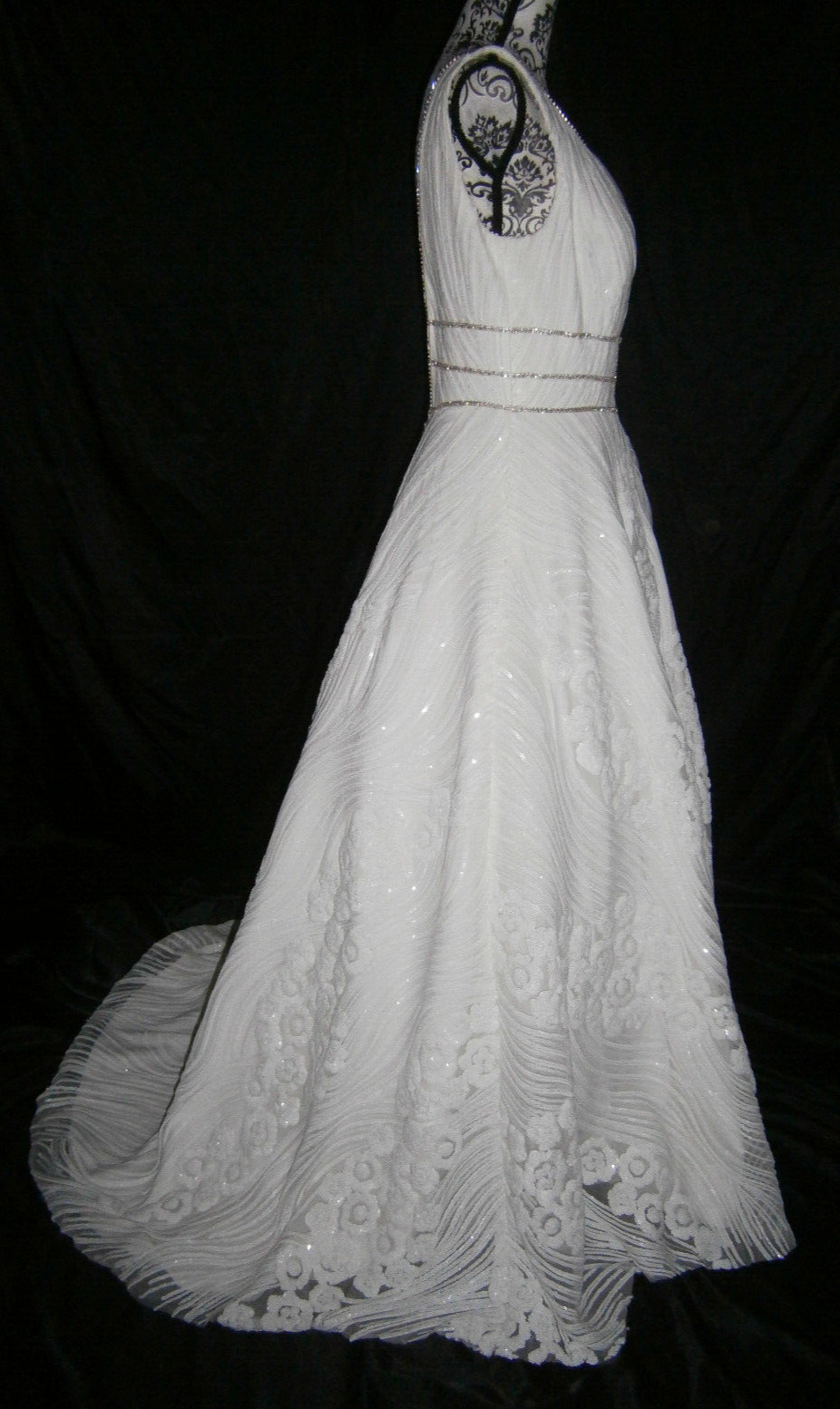 Ashley & Justin Wedding Dress 12 Ivory A-Line Tulle White Sequins Crystals WOW