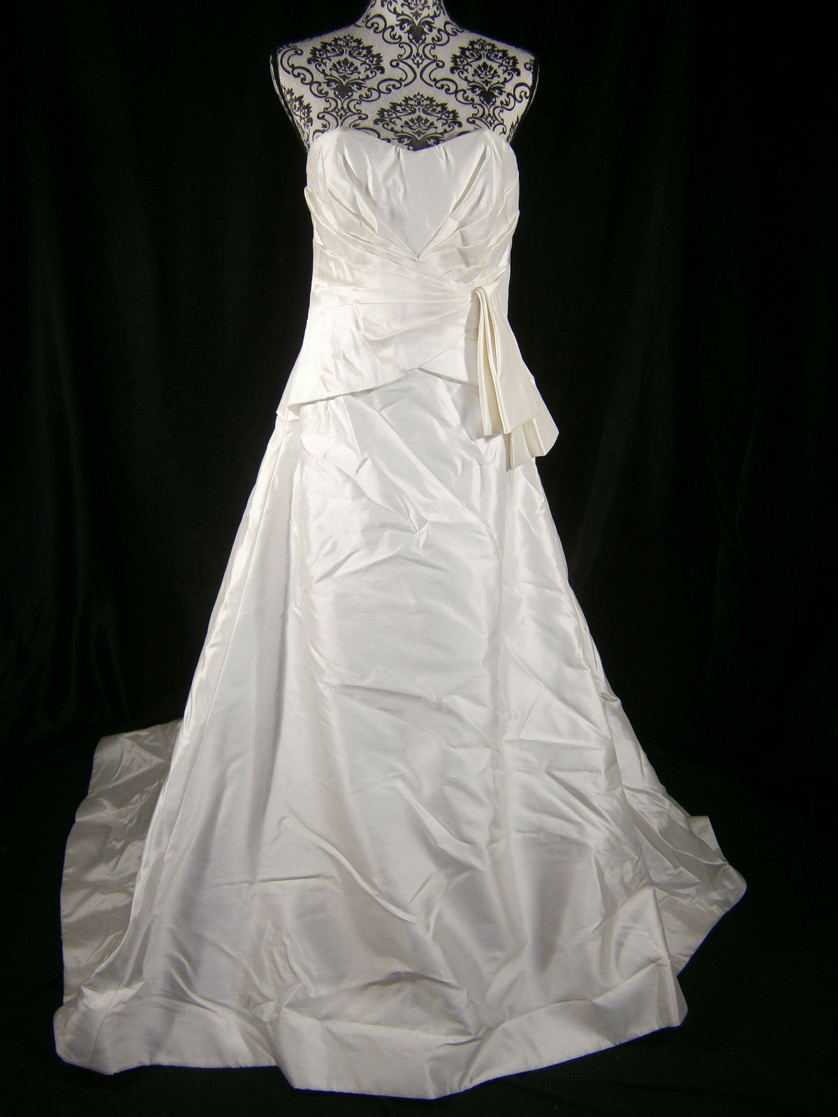 Watters Brides Wedding Dress 14 Silk Satin White Ivory Strapless Bow NWT $1,399