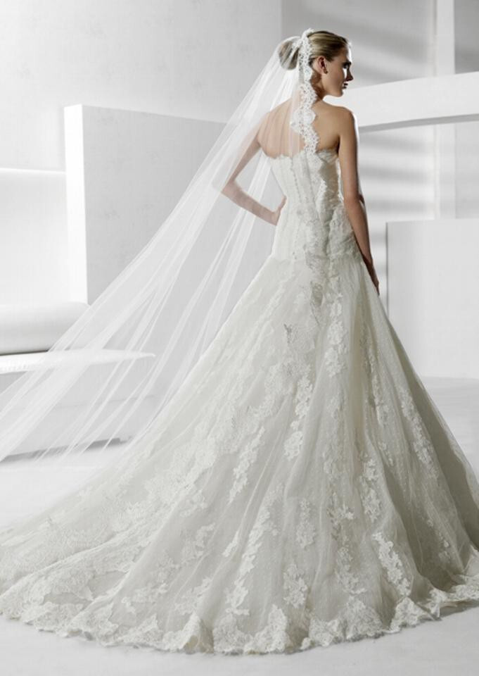 La Sposa Wedding Dress Ball Gown 12 Ivory French Lace Strapless Train