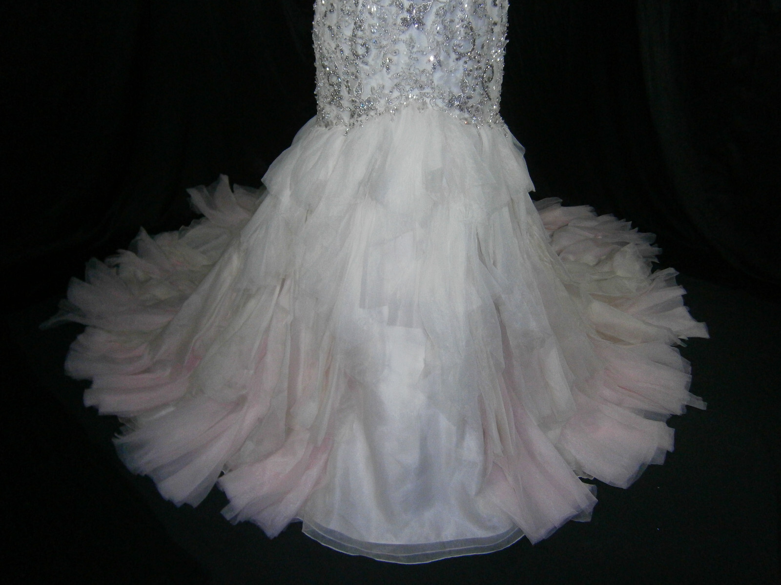 Ysa Makino Wedding Dress Silk Ball Gown 10 White Blush Pink Crystals Layers
