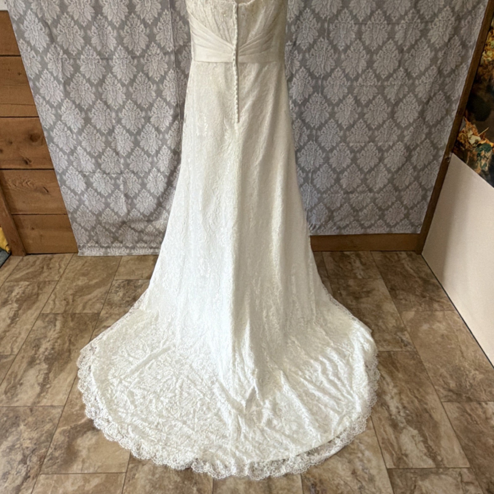 Mary’s Ivory Lace Beaded A-Line Wedding Dress Buttons Back Size 16 Lot#6