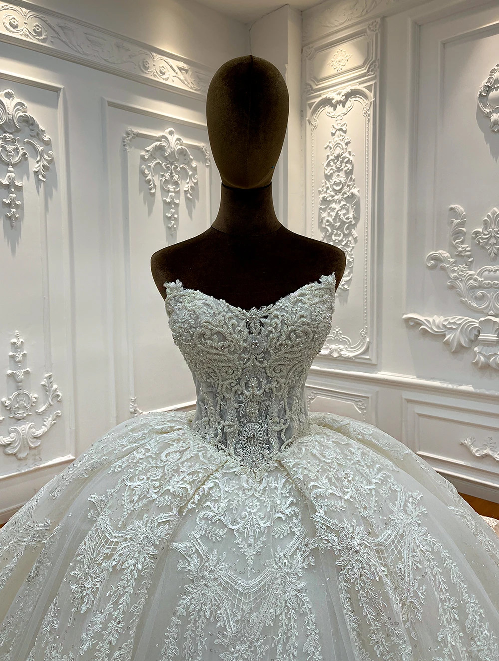 Customized NS5001 Amanda Novias Strapless Lace Bridal Dress Elegant