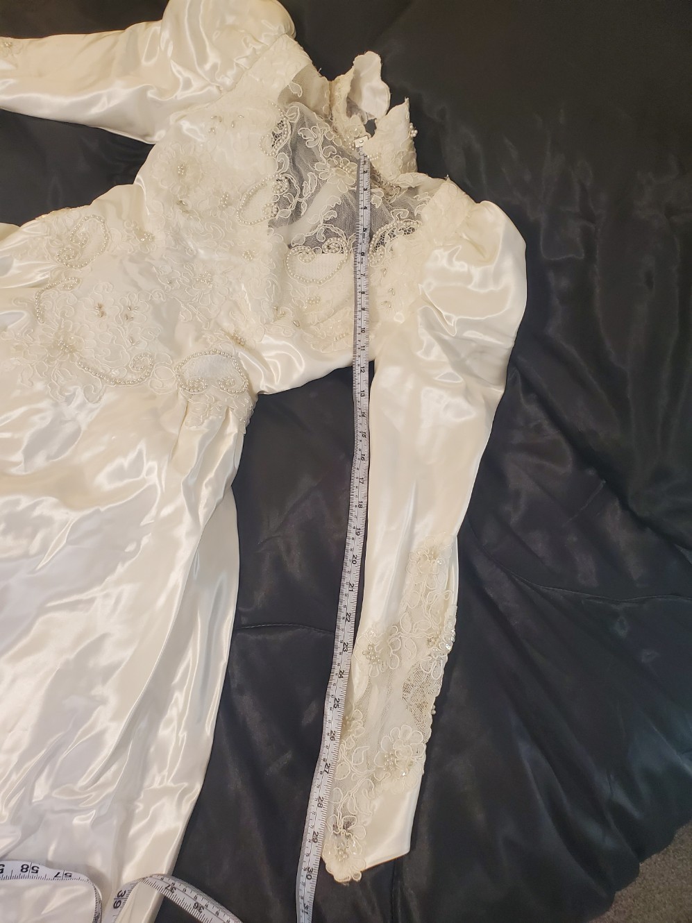 Vintage 80s Wedding Dress Sz Medium (12P?) Acetate Satin Long Sleeve High Neck