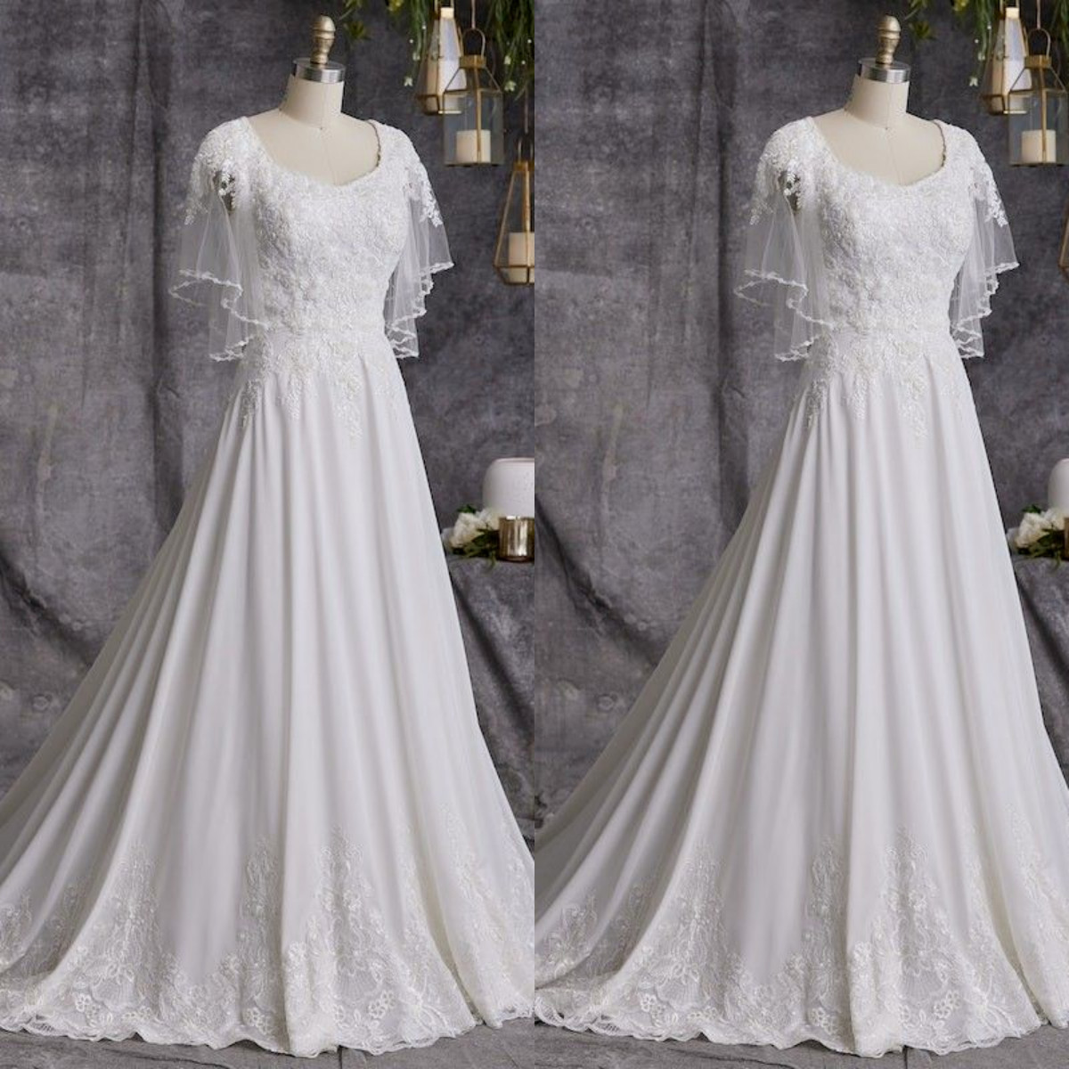Summer Chiffon Wedding Dresses Short Sleevet White Ivory Vintage Bridal Gowns