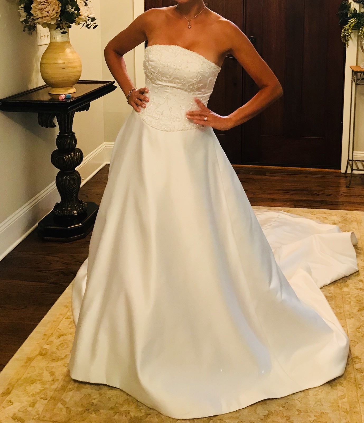 Allure Bridals Size 8 White Strapless Gown Wedding Dress W Sequins & Train