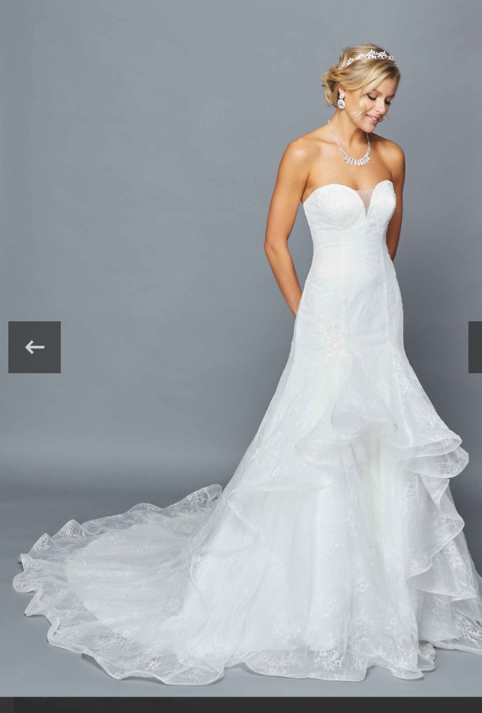 Organza Wedding Dresses Beaded Strapless Ruffles Sweep Train A Line Bridal Gowns
