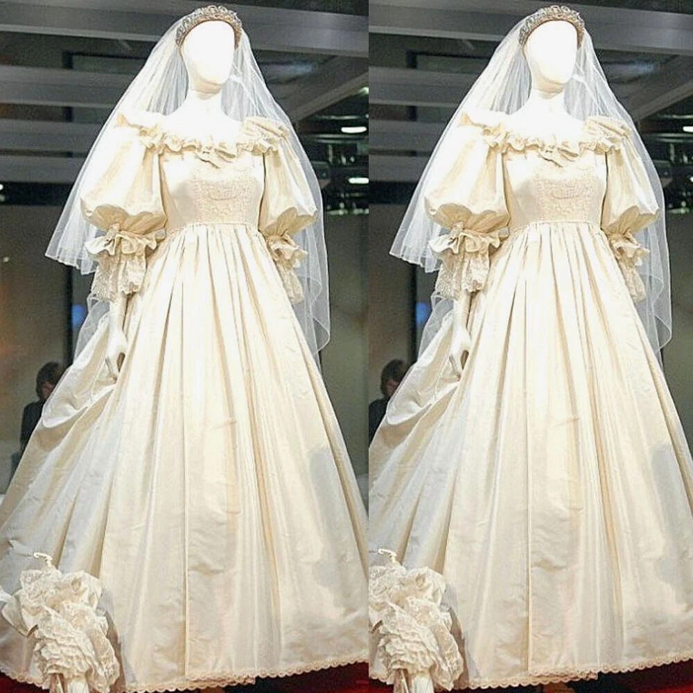 Vintage Light Champagne Satin Wedding Dresses Lace Mid Century Bridal Gowns