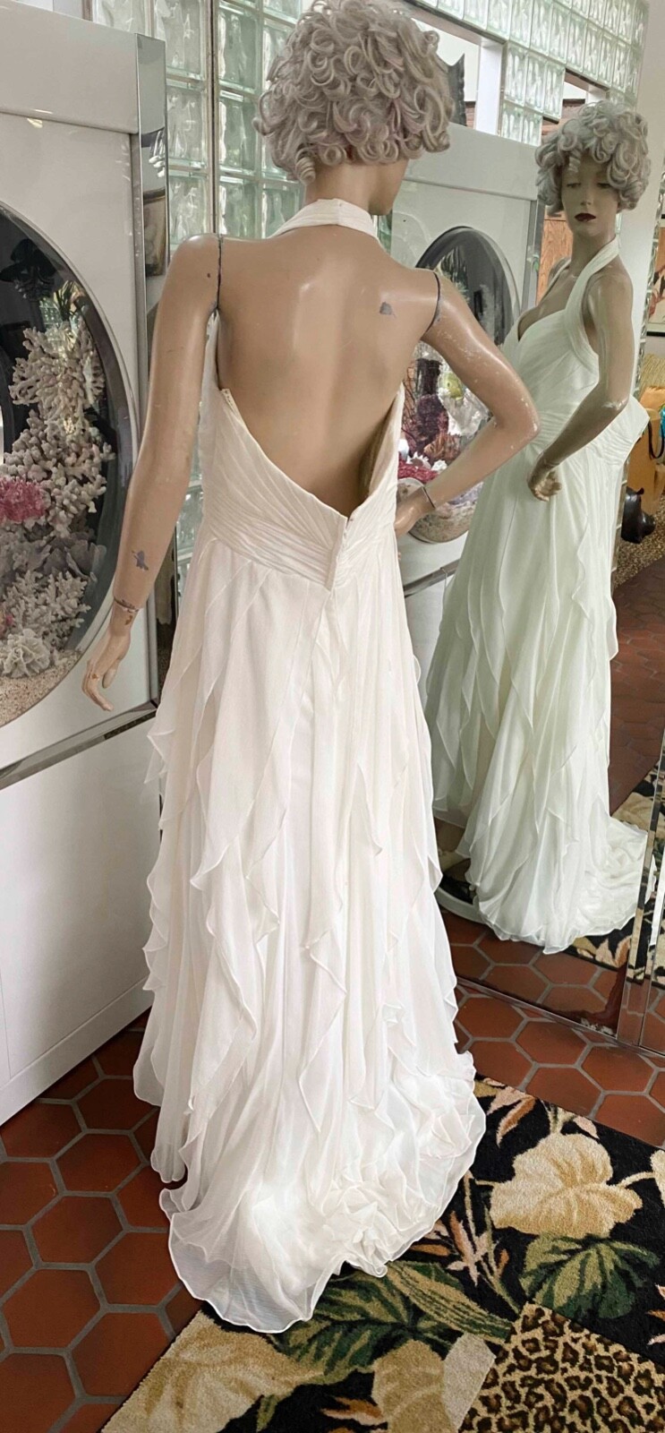 Galina Tiered Ruffles Halter Ivory White Maxi Gown Dress Size 16W